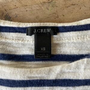J. Crew 3/4 Length Boatneck top. Women’s XS. Navy blue stripes. Gently worn.